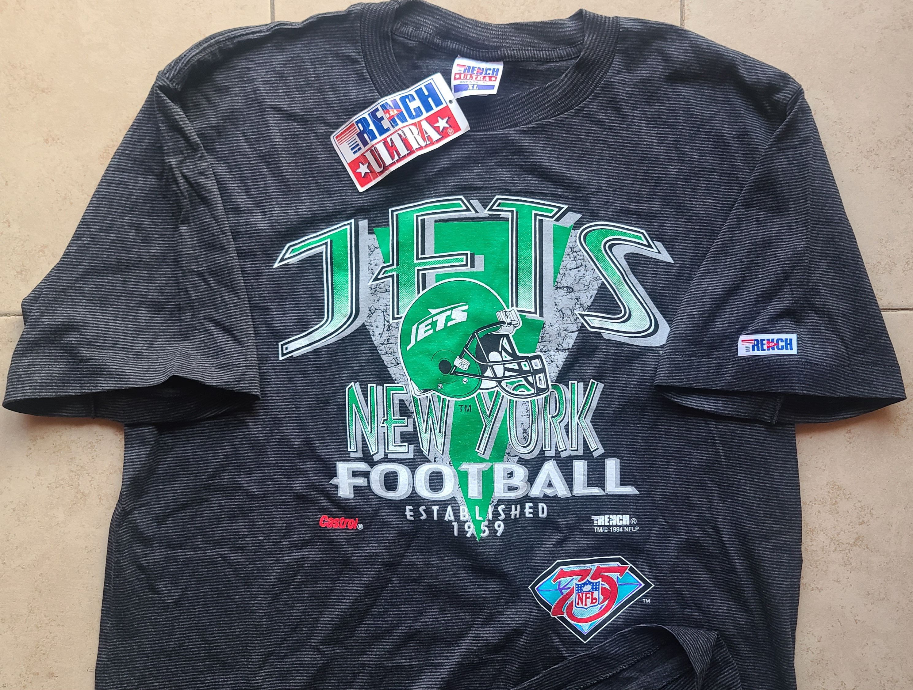 NFL NEW York Jets 90s 75th TRENCH tee XL blk vtg Size US XL / EU 56 / 4 - 2 Thumbnail