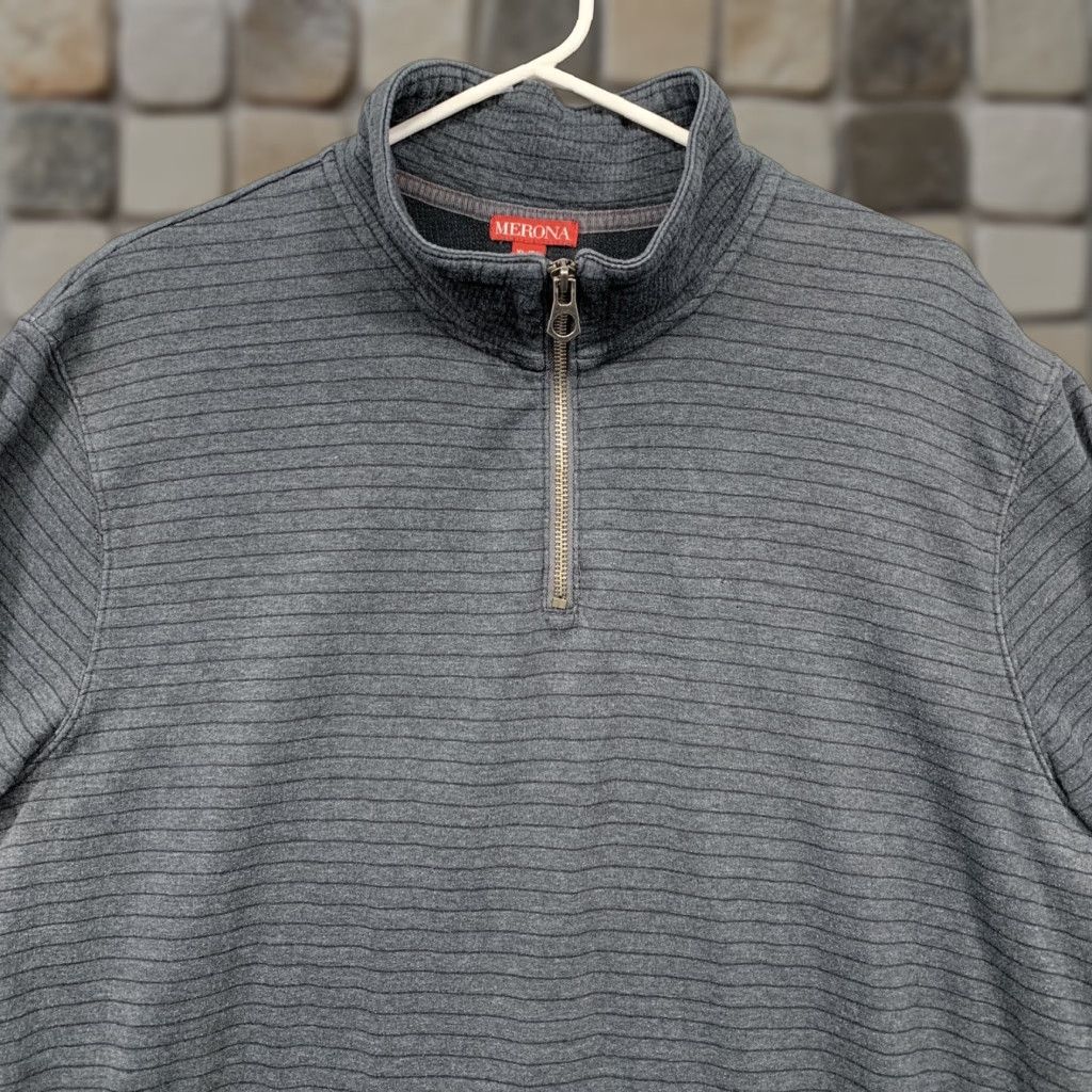 Merona Merona Pullover Shirt Men’s 1/3 Zip XL Gray Black Stripe Kangeroo Pocket Shirt Mens XL Gray Stripe Kangaroo Pocket Merona Size US XL / EU 56 / 4 - 1 Thumbnail