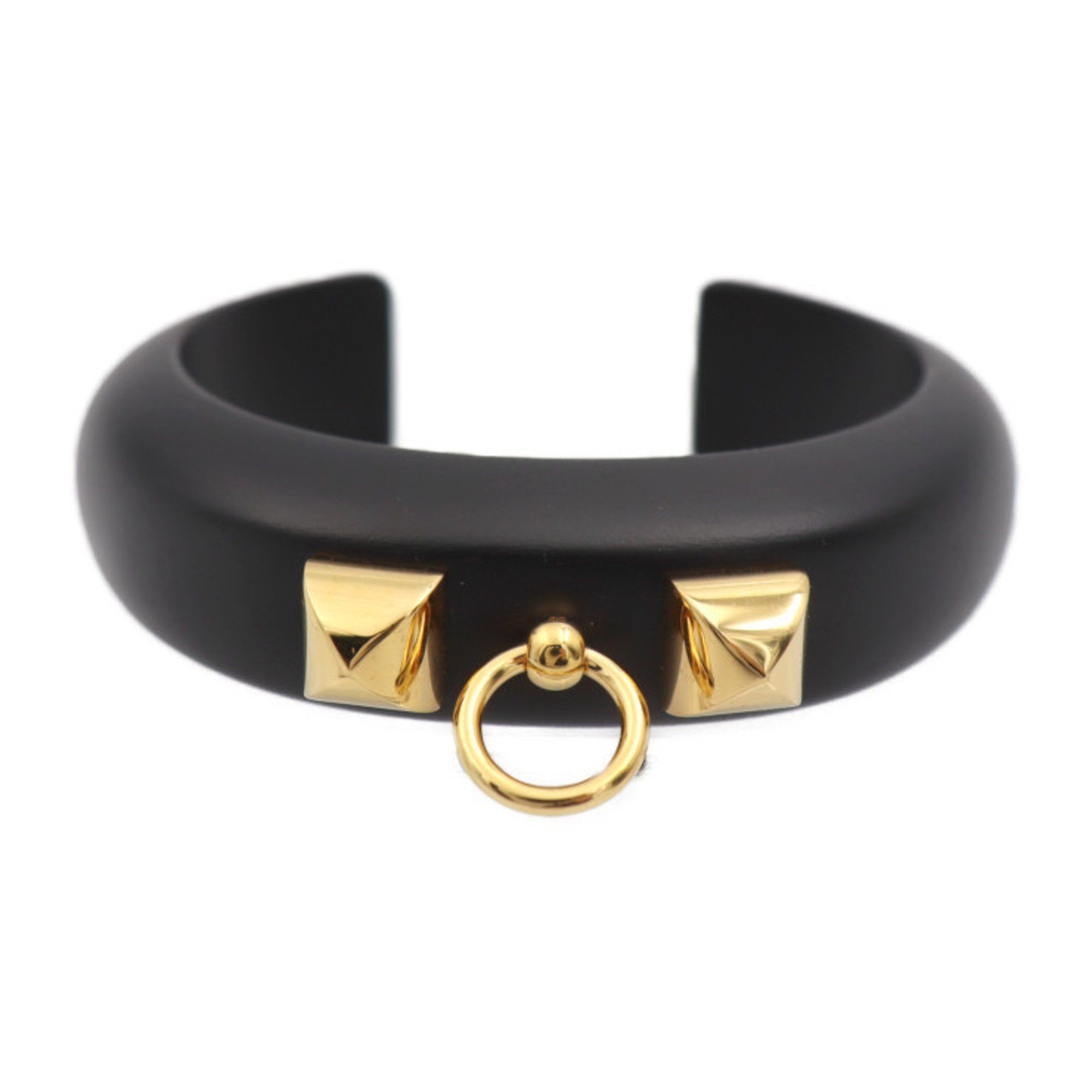 image of Hermes Medor Corriedossian Bangle Size S Wood Black Gold Hardware C Cuff Bracelet, Women's