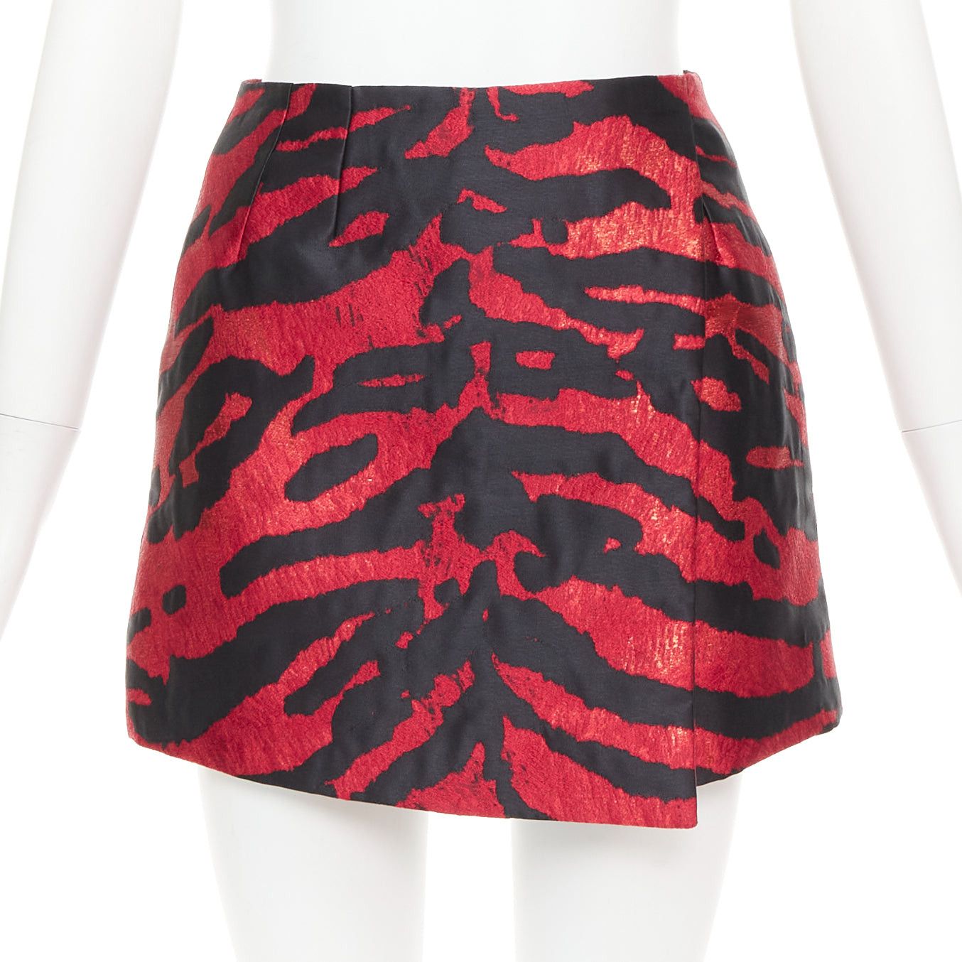 Dolce & Gabbana DOLCE GABBANA red black tiger stripe metallic jacquard high waist mini skirt IT36 XS Size 25" / US 0 / IT 36 - 1 Thumbnail
