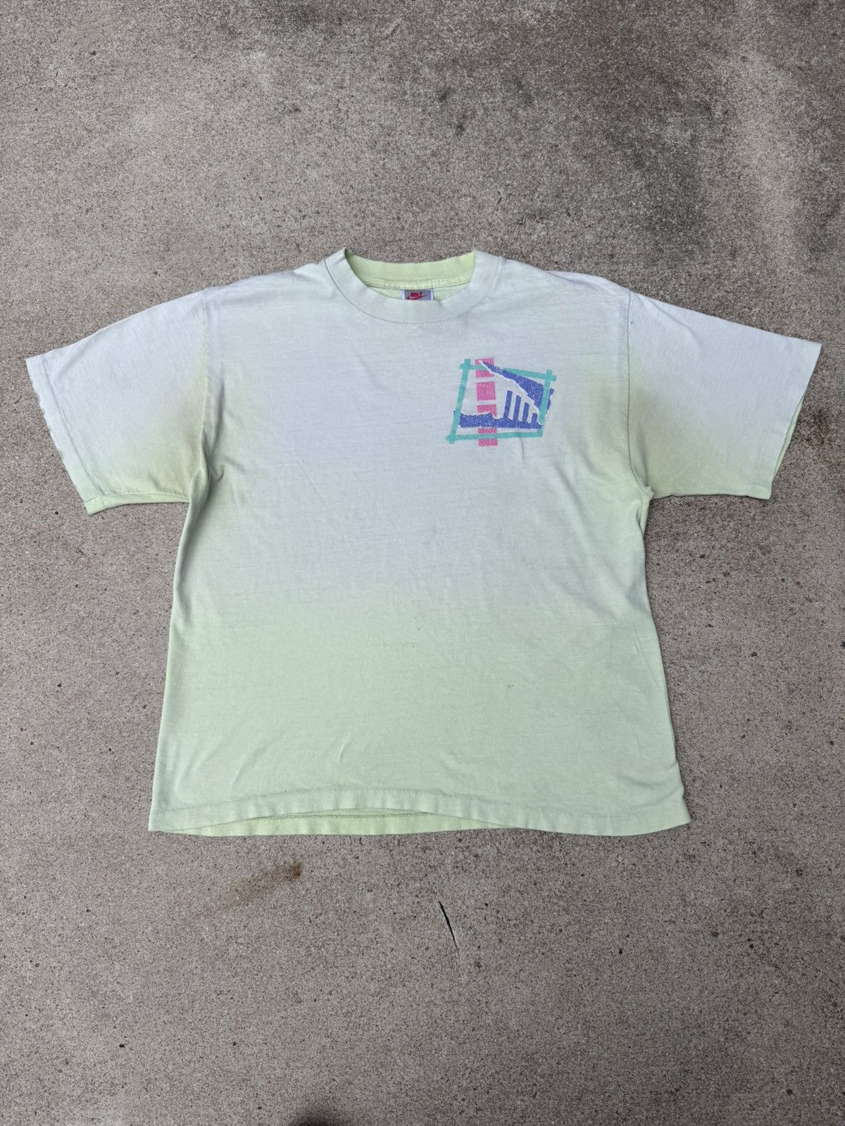 Nike × Vintage Vtg 80’s 90’s Nike Abstract Geometric Faded Tee Boxy Small Size US S / EU 44-46 / 1 - 1 Thumbnail