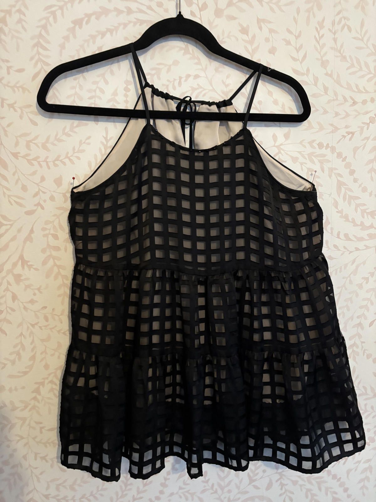 Other Anthropologie Black Sheer Checkered Sleeveless Tank Top Size M / US 6-8 / IT 42-44 - 2 Thumbnail