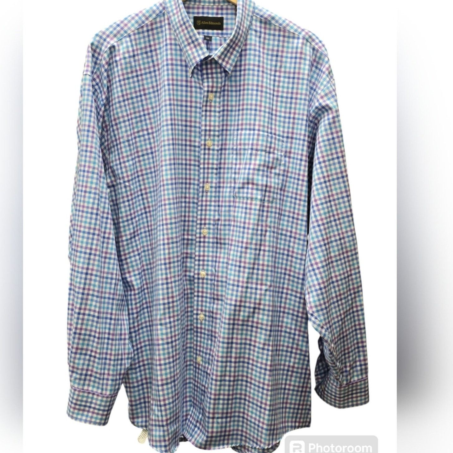 Allen Edmonds Allen Edmonds, White, Blue & Purple, Button Down Shirt, XXL Size US XXL / EU 58 / 5 - 1 Thumbnail