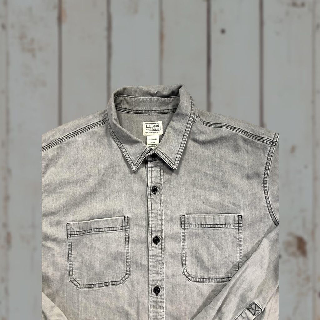 Vintage L.L.Bean Shirt Mens XL Gray Denim Button Front Double Pocket Casual Workwear Size US XL / EU 56 / 4 - 1 Thumbnail