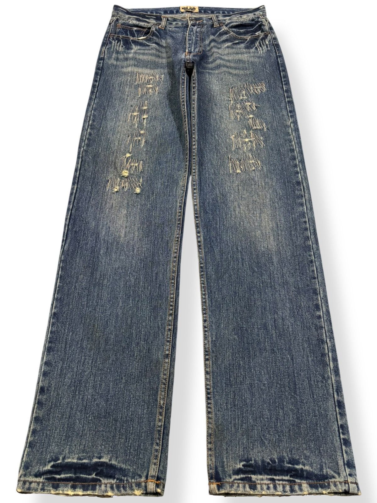Kapital Vintage Nylaus Mud Wash Clawmark Distressed Zig Zag Jeans Size US 33 - 1 Thumbnail