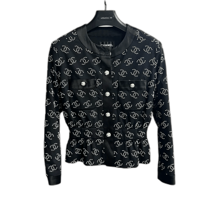 Chanel Chanel Black Logo Pearl Detail Jacket -2505 Size US M / EU 48-50 / 2 - 1 Thumbnail