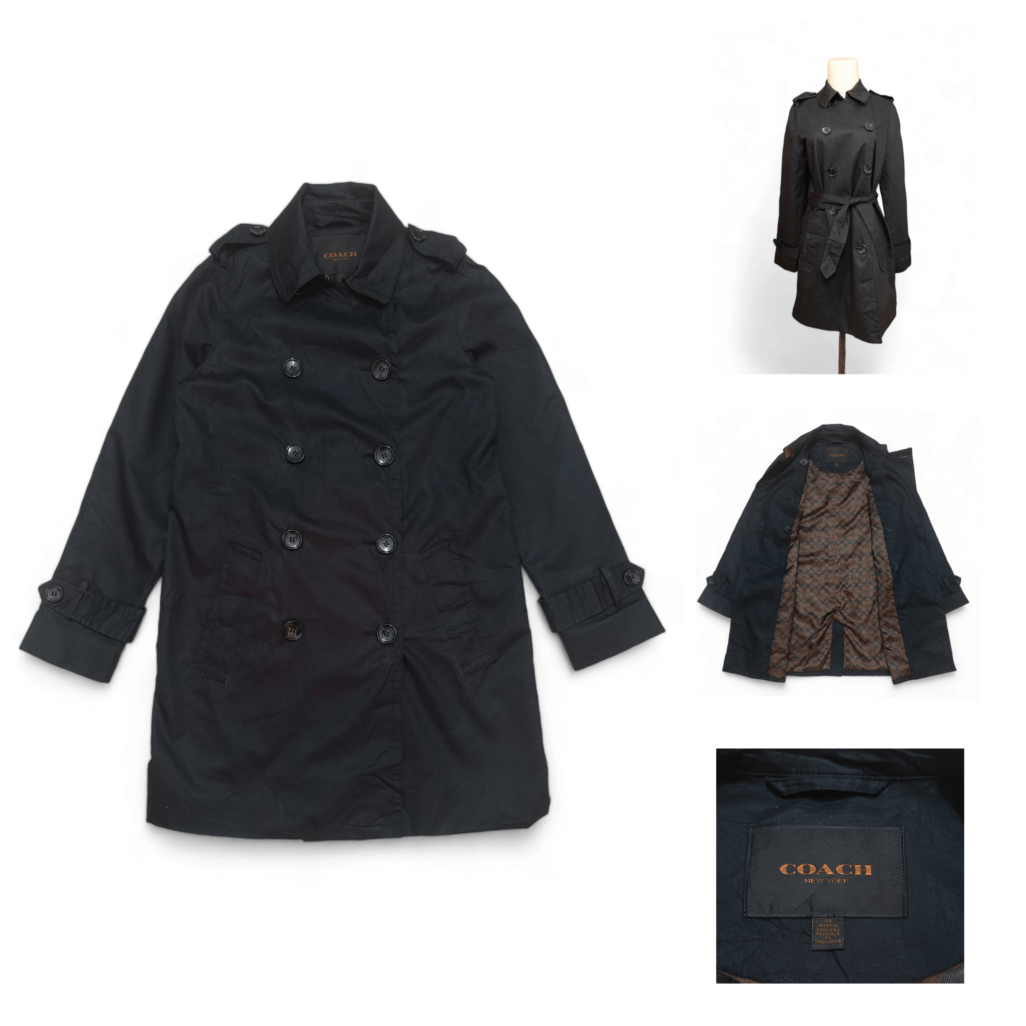 Coach Vintage COACH New York Black Belted Trench Coat Size XS / US 0-2 / IT 36-38 - 2 Thumbnail