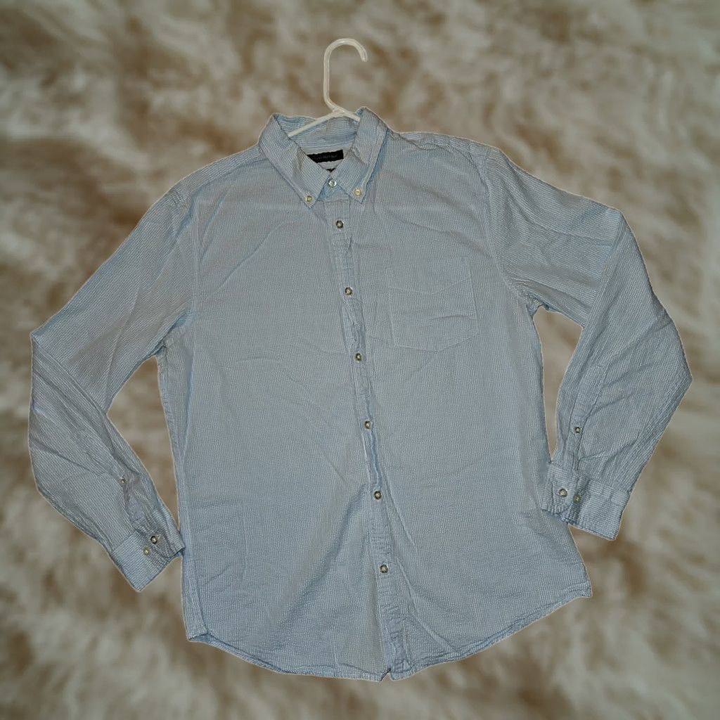 Banana Republic Banana Republic Shirt Button-Up Long Sleeve Men Adult Large Blue Check Slim Fit Casual Business Travel 43 in Chest Button-Down Collared Size US L / EU 52-54 / 3 - 1 Thumbnail