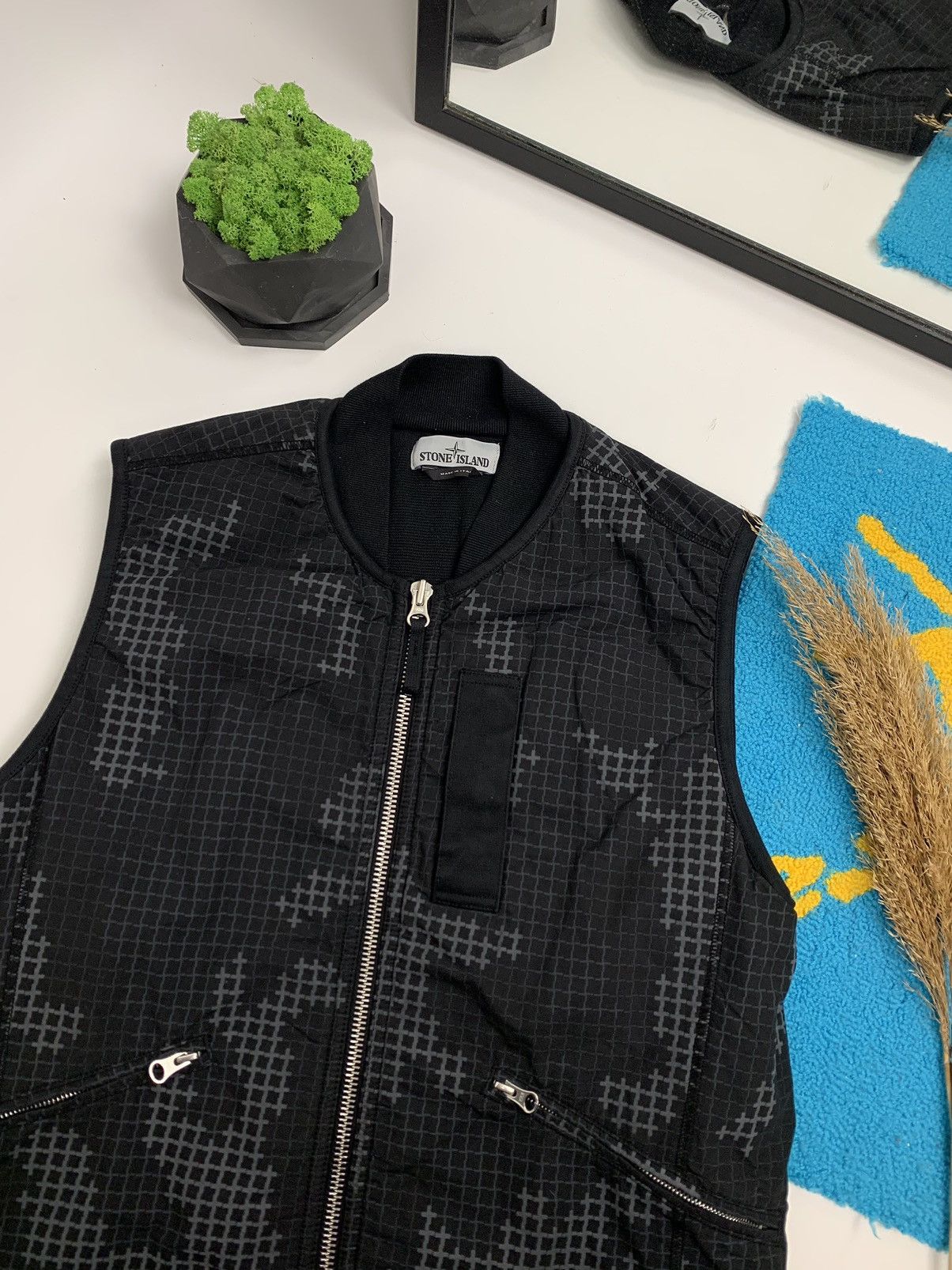 Very Rare Stone Island Full Compact Rip Stop Grid Camo Vest 