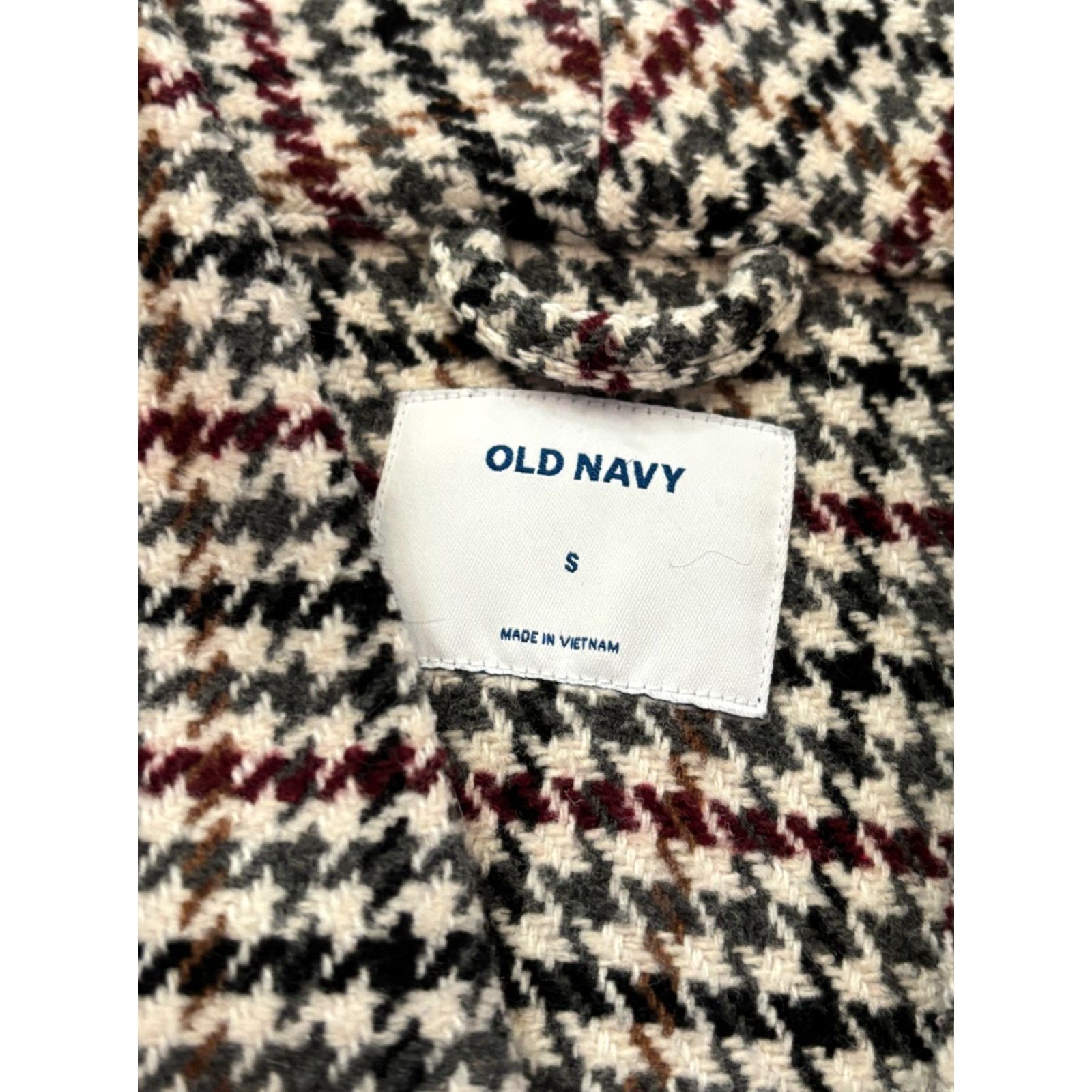 Old Navy Old Navy Coat Womens Small Maroon Black Plaid Houndstooth Jacket Size S / US 4 / IT 40 - 2 Thumbnail