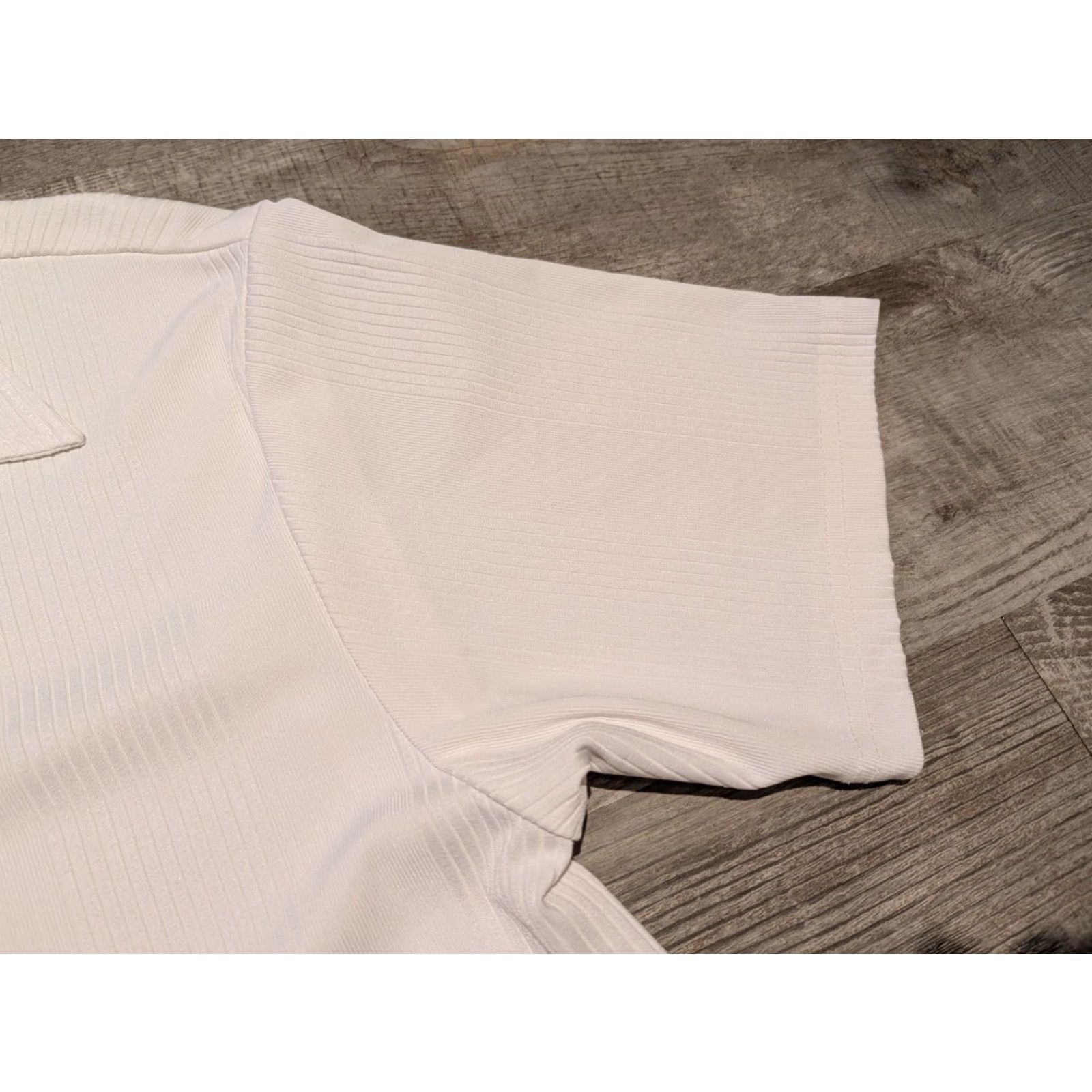 Vintage VINTAGE Positano Shirt Mens Button-Up Short Sleeve White Ribbed Polyester 90s Club Rave USA Made In USA L Size US L / EU 52-54 / 3 - 3 Thumbnail
