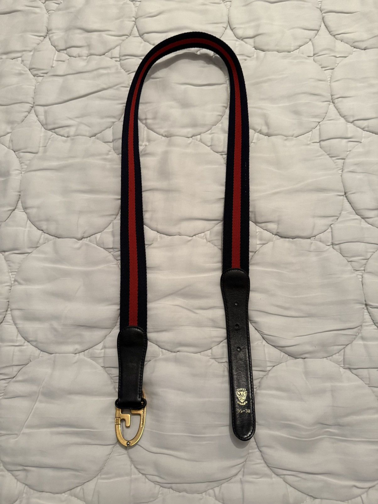 Gucci Vintage✨Gucci✨ GG Logo Buckle Authentic Leather/Fabric Belt Size 36 - 6 Thumbnail