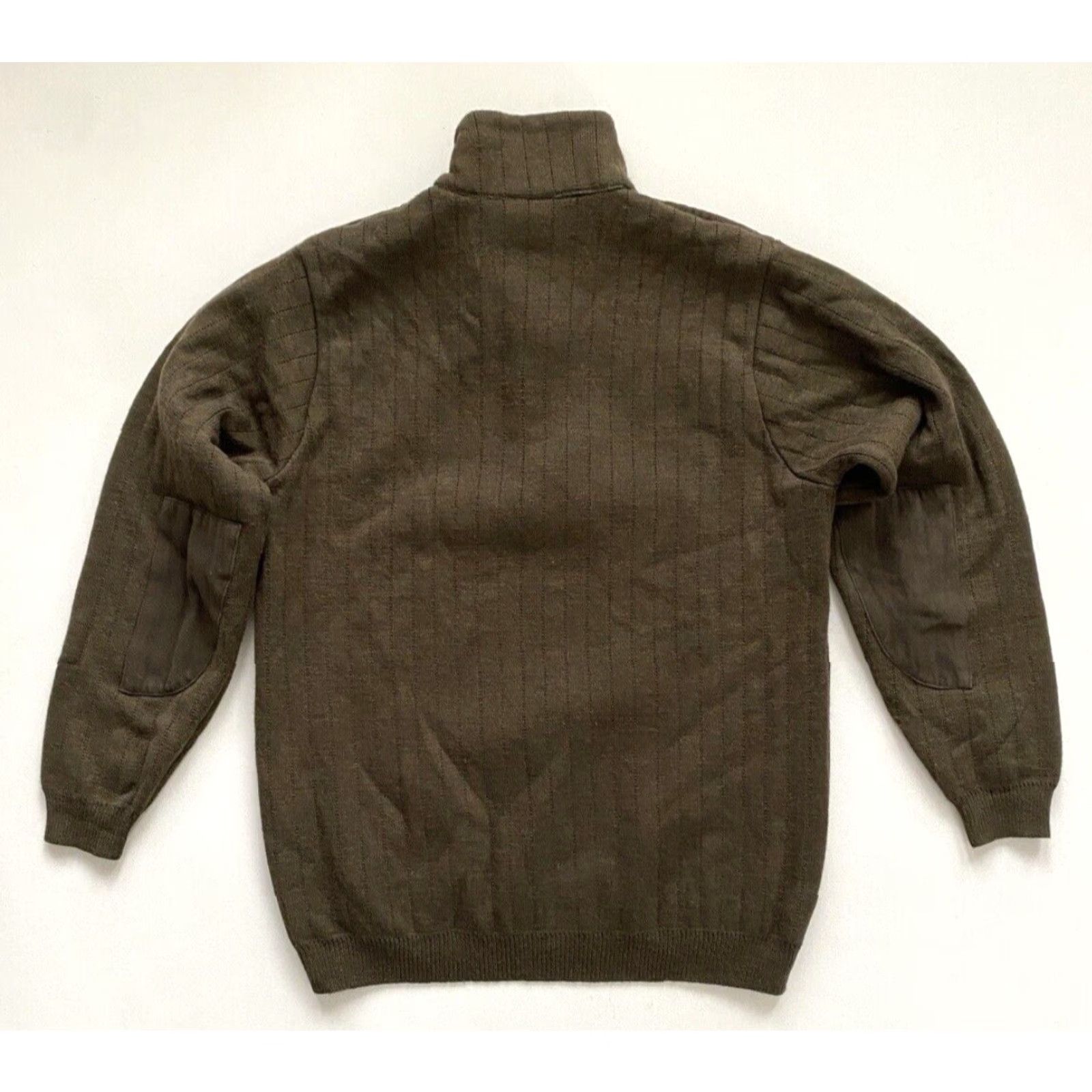 Vintage Quiltknit Men’s Wool Hunting Sweater 1/4 Zip Knit Forest Green M Pullover Patch Mock Neck UK Made in Wales Mens Size US M / EU 48-50 / 2 - 6 Thumbnail