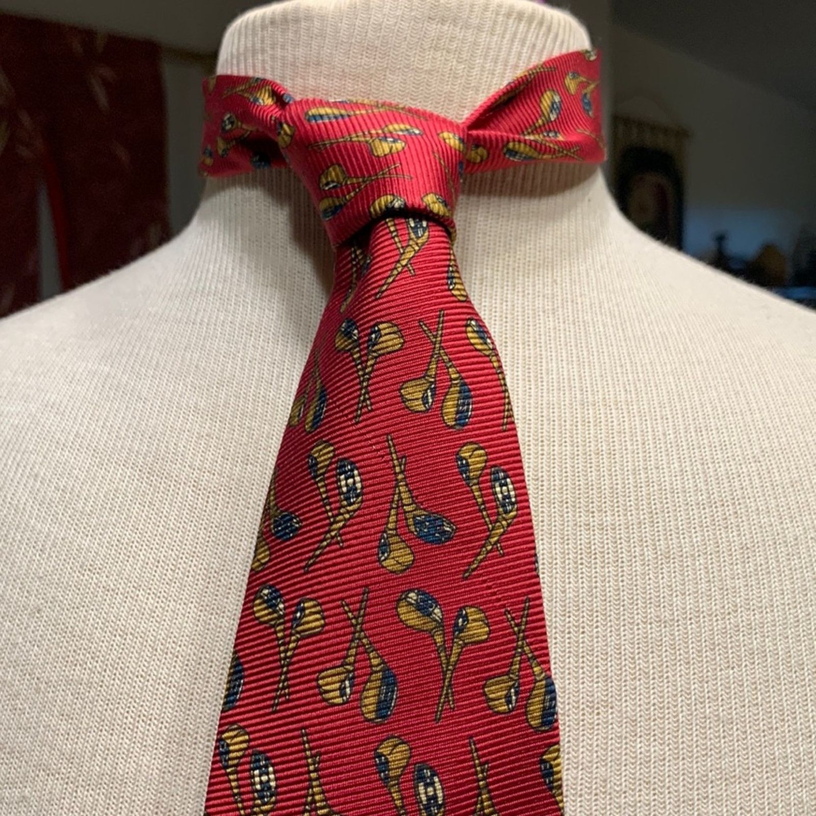 Burberry Burberry's of London red silk twill necktie with golf print Size ONE SIZE - 1 Thumbnail
