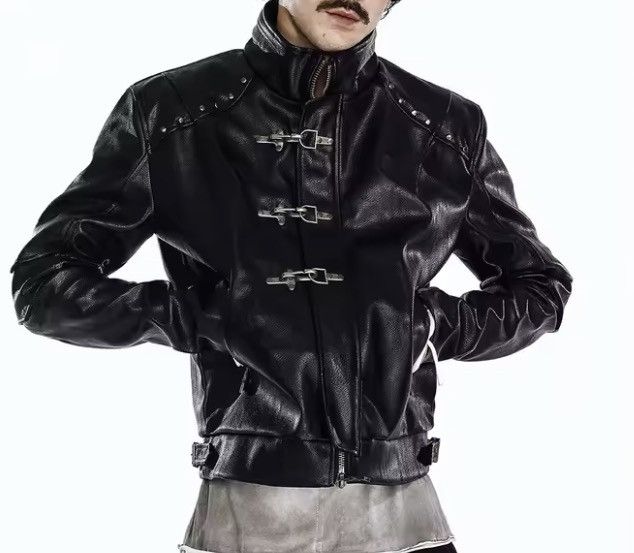 Japanese Brand Cyber Punk Metal Clasp PU Leather Jacket Industrial Crop Size US L / EU 52-54 / 3 - 9 Thumbnail
