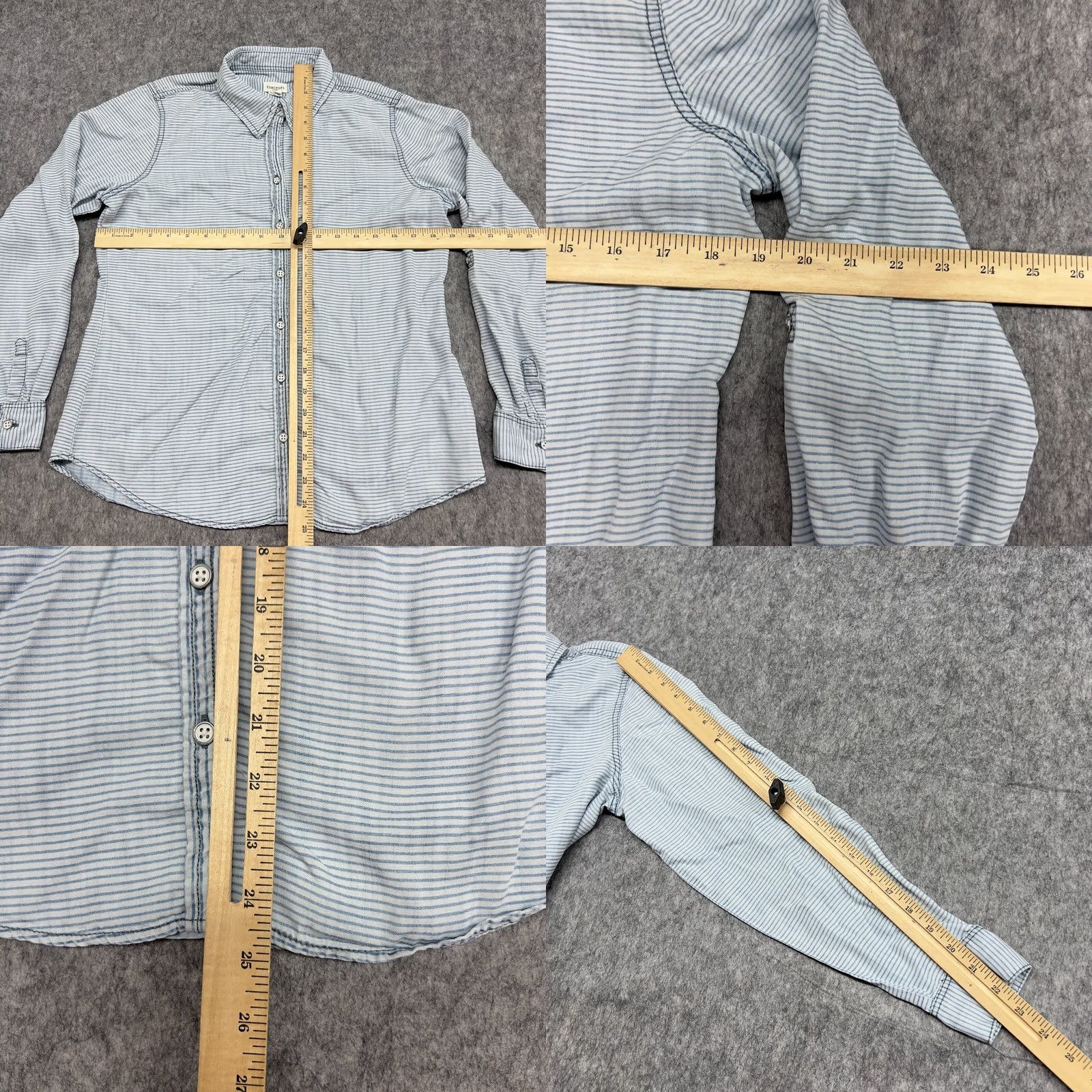 Vintage Foxcroft Shirt Womens 10P Blue Stripe Tencel Lyocell Button Front Top Roll Tab Size L / US 10 / IT 46 - 10 Thumbnail