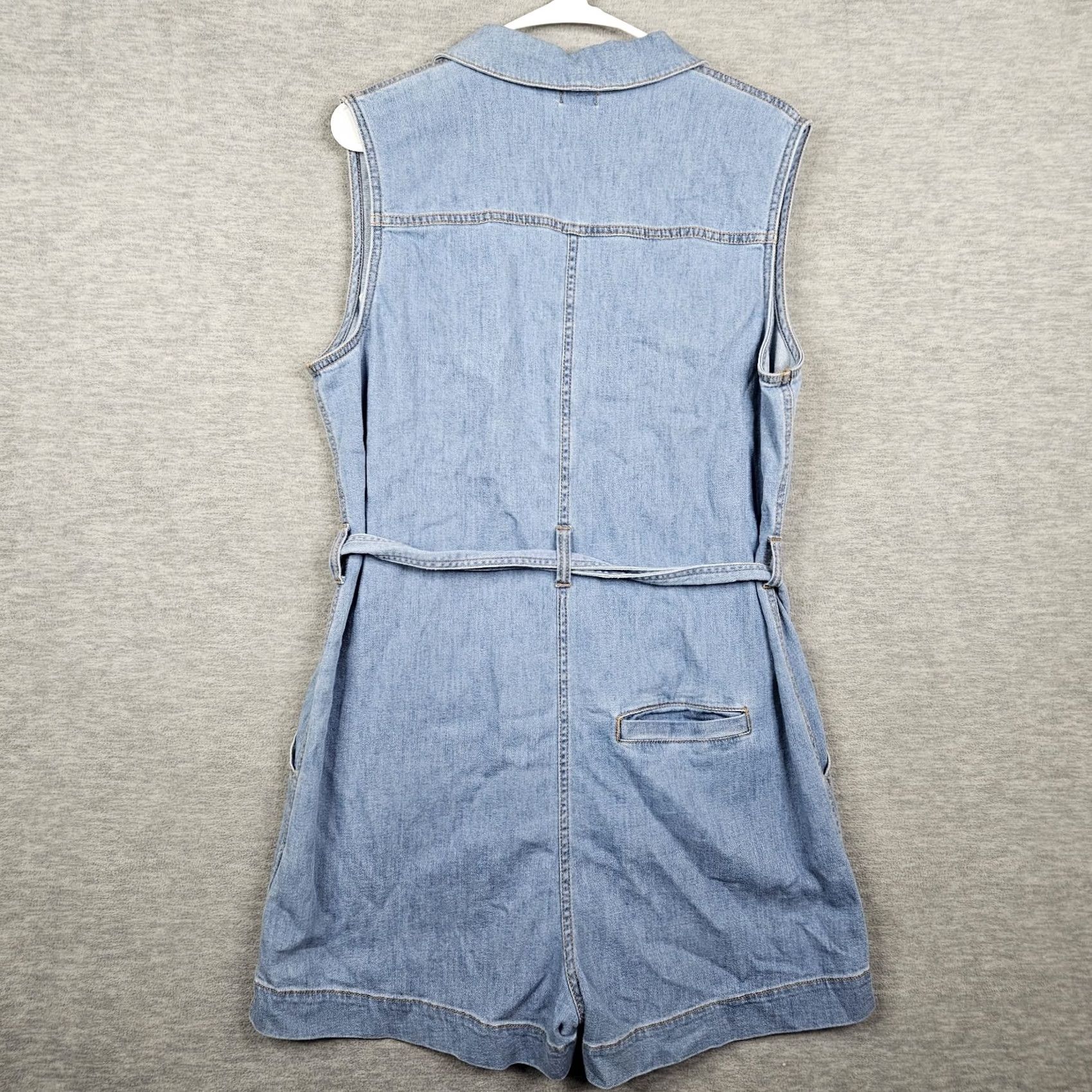 Faherty Faherty Jumpsuit Denim Blue Sleeveless Button Up size 8 Women’s Cotton Linen Blend­ One-Piece Size 30" / US 8 / IT 44 - 3 Thumbnail