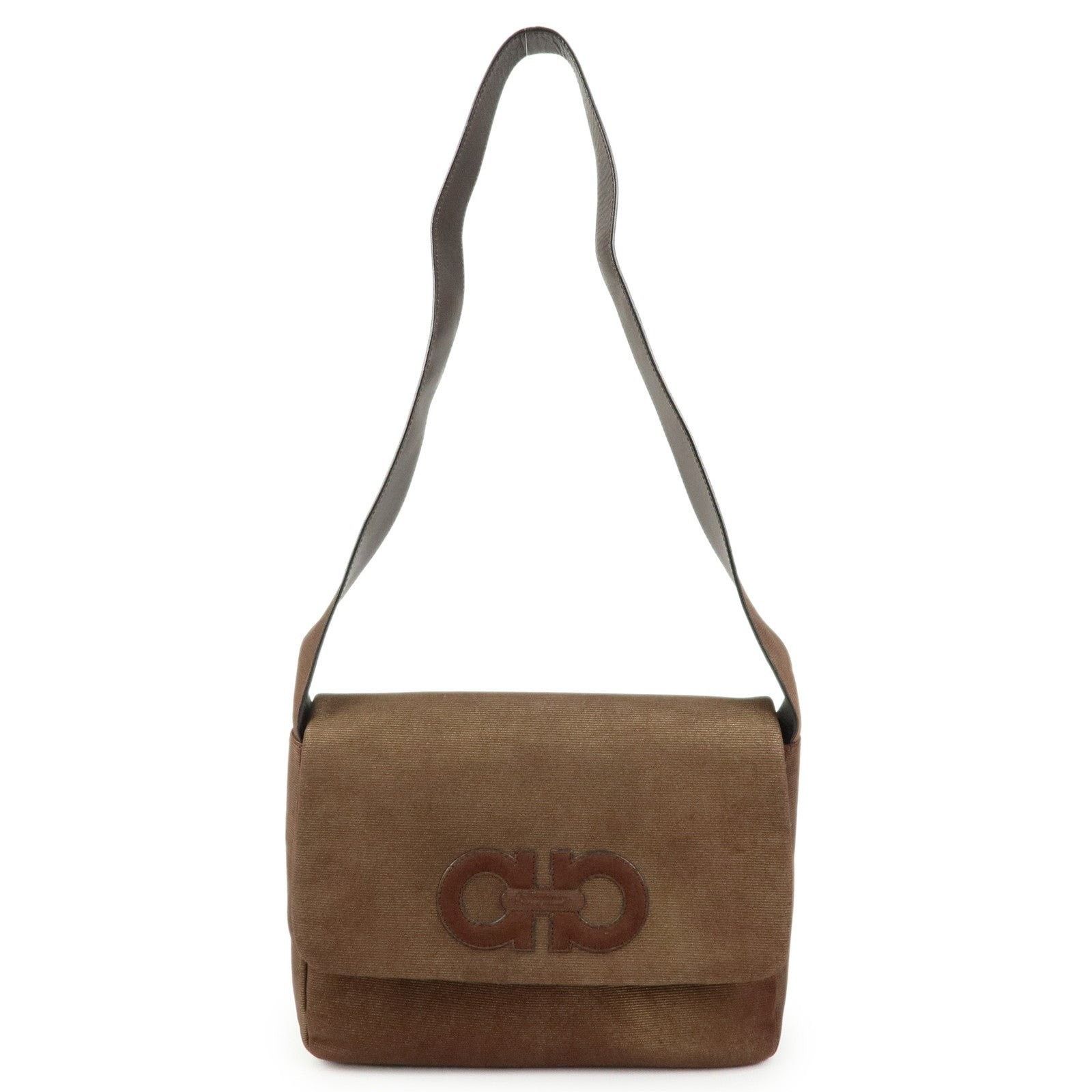 Salvatore Ferragamo Ferragamo Gancini Canvas & Leather Shoulder Bag Brown Size ONE SIZE - 1 Thumbnail