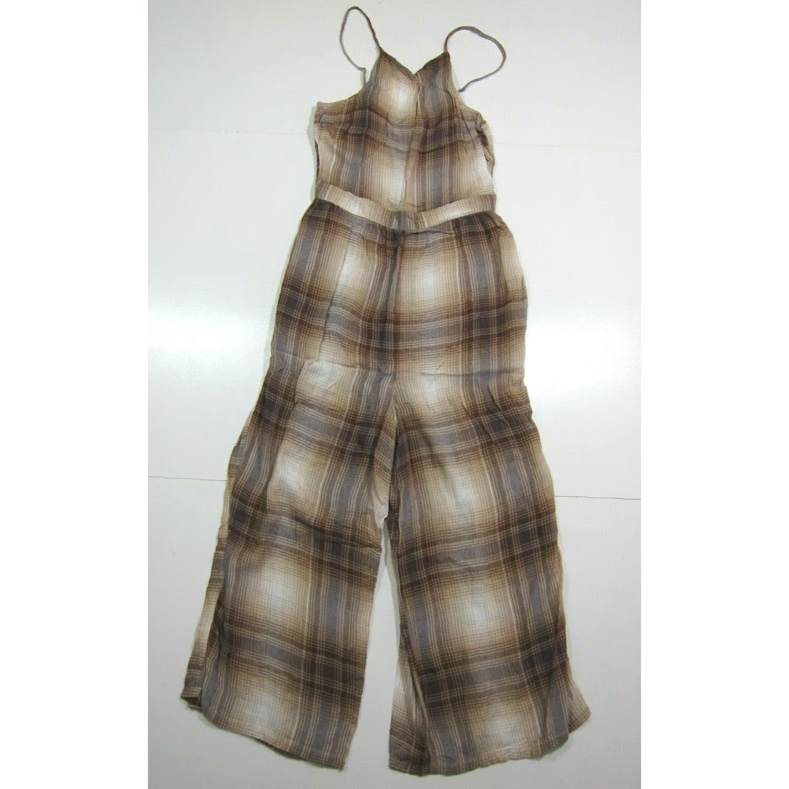 American Eagle Outfitters American Eagle Outfitters Jumpsuit Women S Plaid Brown 100% Rayon Spaghetti Strap Wide Leg Pockets Size 28" / US 6 / IT 42 - 2 Thumbnail
