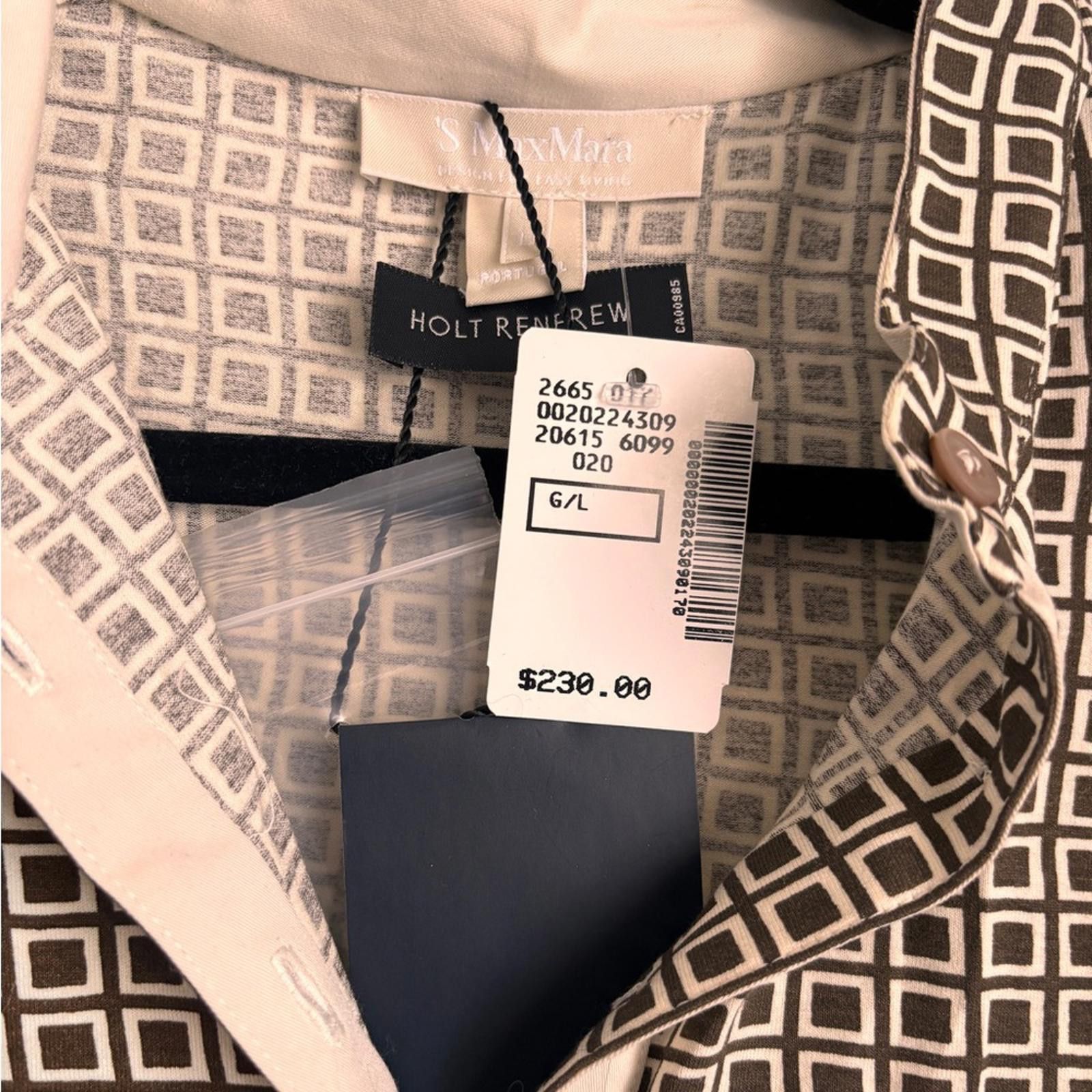 Designer S' MaxMara Geometric Brown Button Up Short Sleeve Shirt. Size L / US 10 / IT 46 - 3 Thumbnail