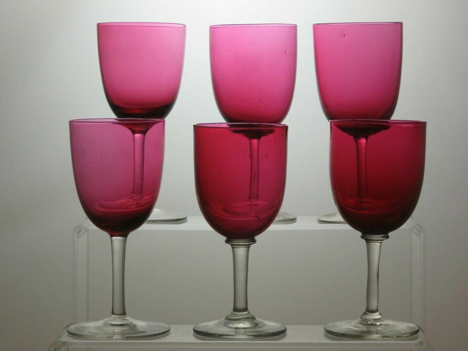 The Unbranded Brand Ruby Red Bowl & Clear Stem Base Sherry Set Of 6 Glasses 5" Size ONE SIZE - 3 Thumbnail