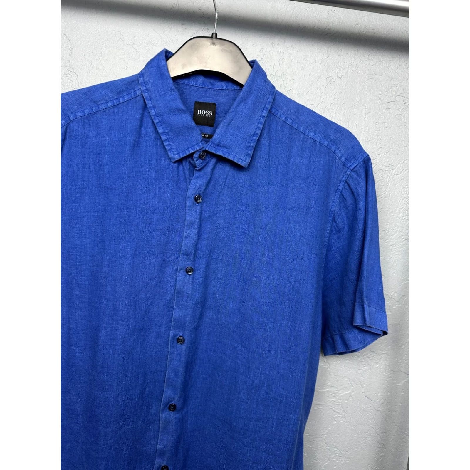 Hugo Boss HUGO BOSS Mens LINEN Short Sleeve Shirt L Blue Button-Up Shirt Mens Size US L / EU 52-54 / 3 - 2 Thumbnail