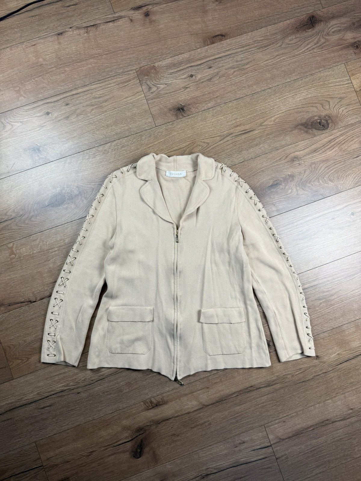 Escada Escada Beige Zip Jacket with Lace Up Sleeves EU 40 Size S / US 4 / IT 40 - 1 Thumbnail