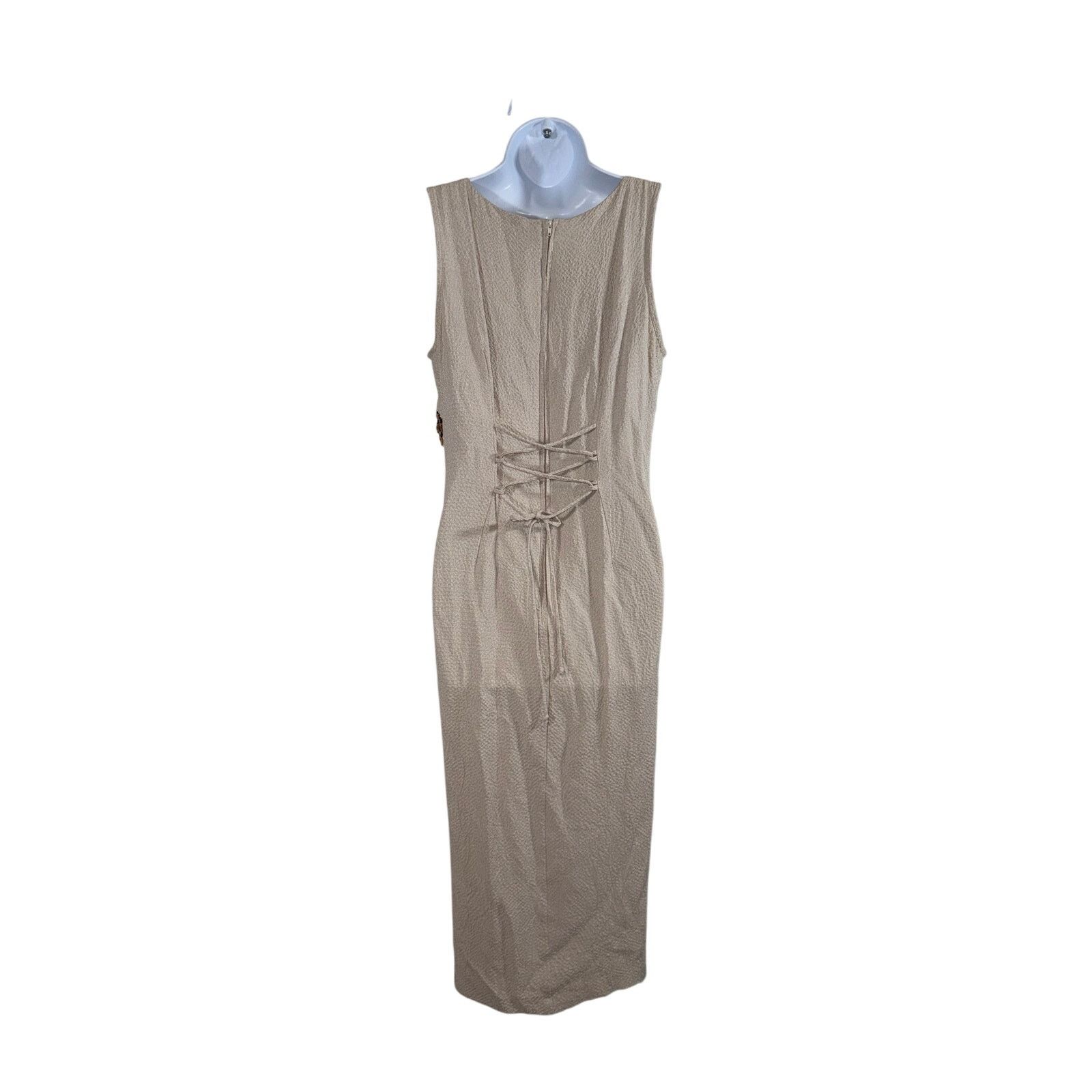 Vintage Vintage 90's Be Smart Boho Wood Beaded Trim Beige Maxi Dress Size M / US 6-8 / IT 42-44 - 3 Thumbnail