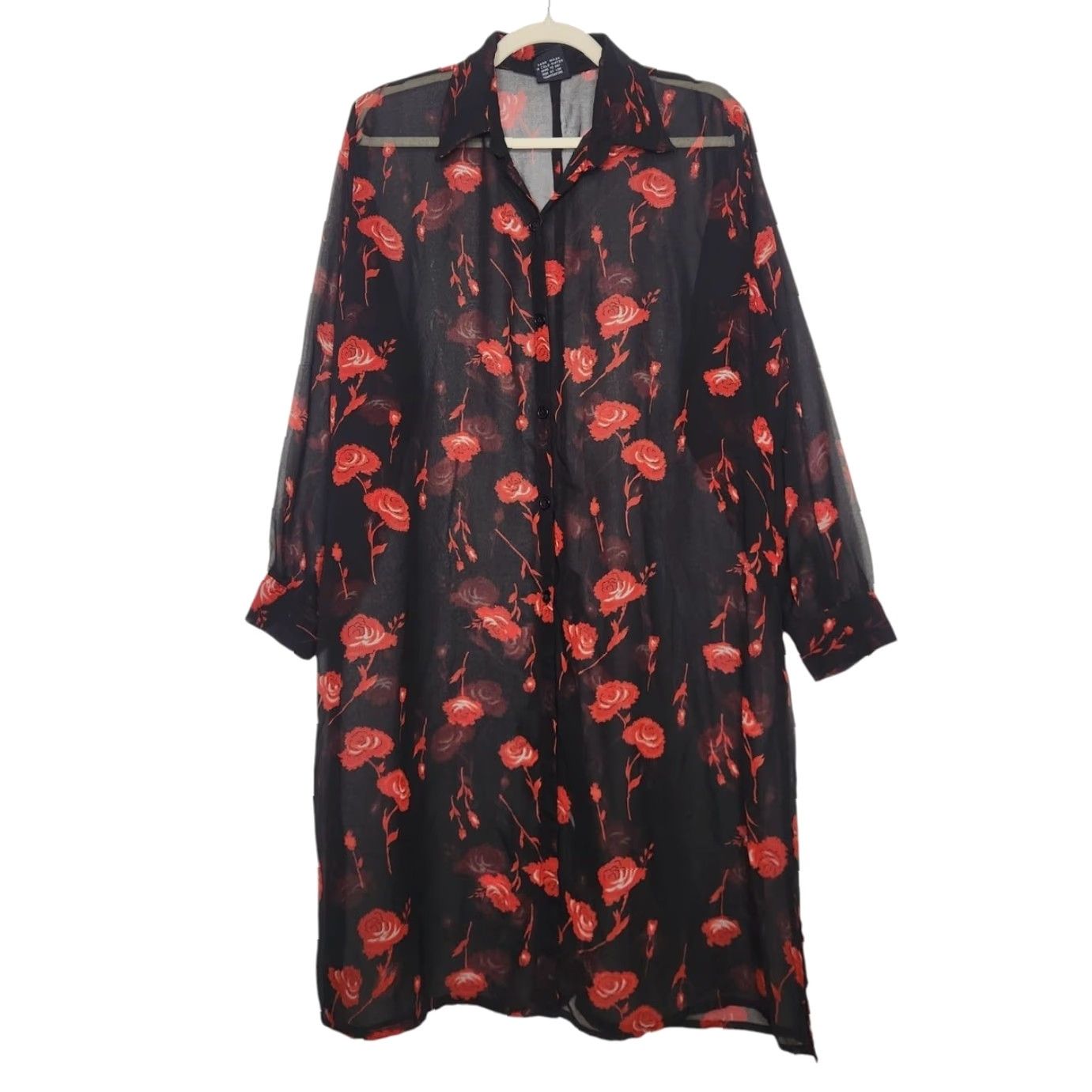Vintage VINTAGE Black Zero Zero Shirt 1X Button-Up Women 2Pits 41 Length Nature Roses Art Duster Emo Goth Fall Autumn Vintage Size XL / US 12-14 / IT 48-50 - 2 Thumbnail