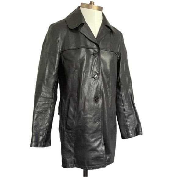 Roots Vintage Roots Black Leather Straight Cut Mid Length Car Coat Size S / US 4 / IT 40 - 2 Thumbnail