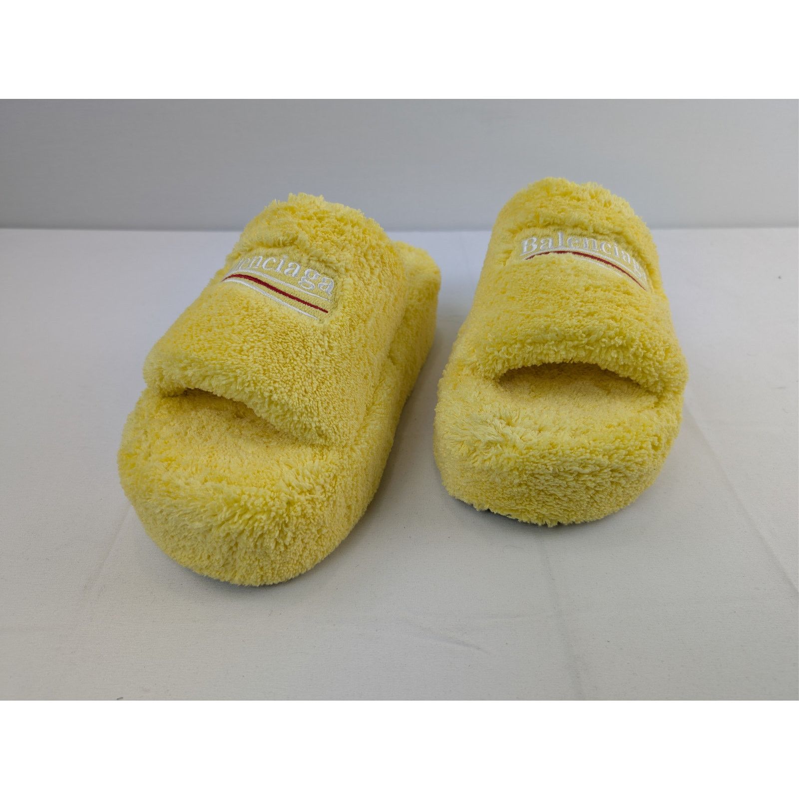 Balenciaga o1rshd1 Furry Platform Slides Slippers in Yellow/White/Red Size US 11 / IT 41 - 8 Thumbnail