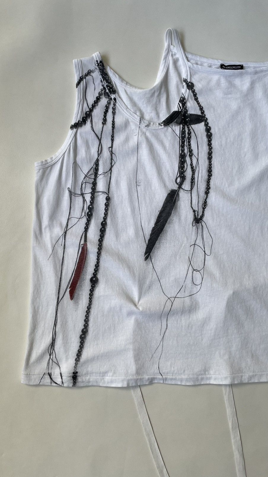 Ann Demeulemeester ‘Feather Necklace Print’ Tie Strap Vest Size M / US 6-8 / IT 42-44 - 9 Thumbnail