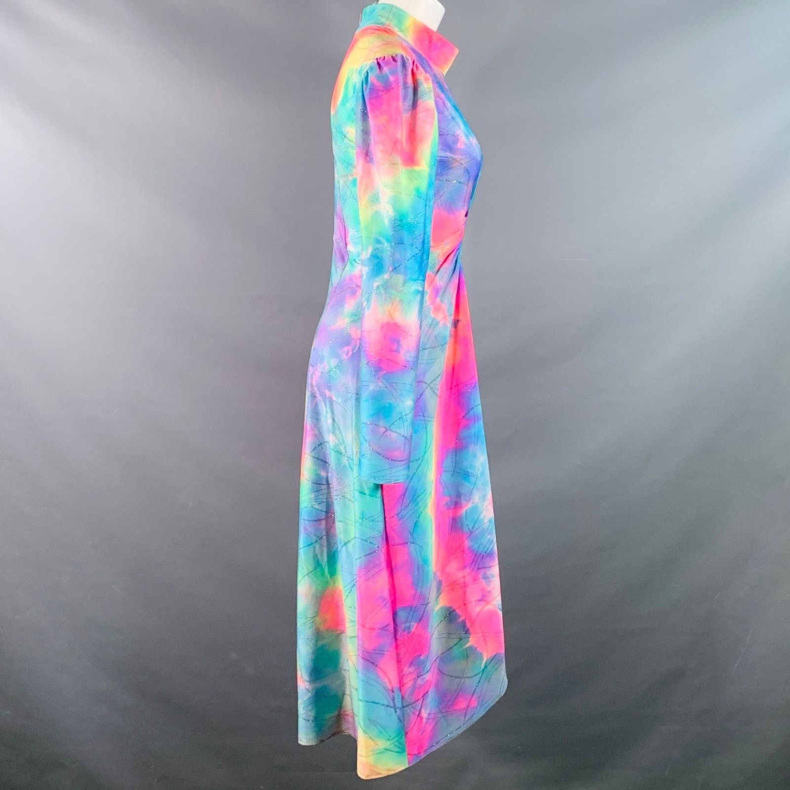 Sies Marjan M Multi Color Polyamide Tie Dye Long Sleeve Ruched Dress Size M / US 6-8 / IT 42-44 - 3 Thumbnail