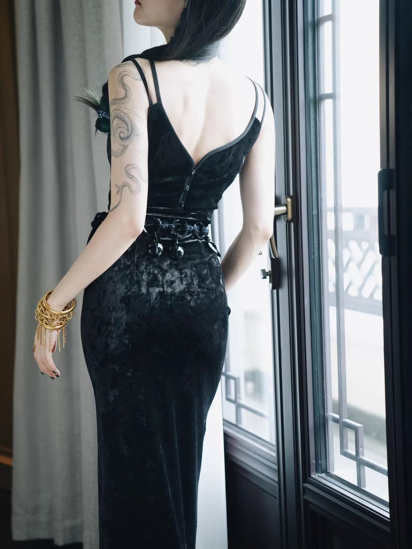 Other Vieuxnew New Stretch Velvet Cami Back Slit Dress Size S / US 4 / IT 40 - 3 Thumbnail