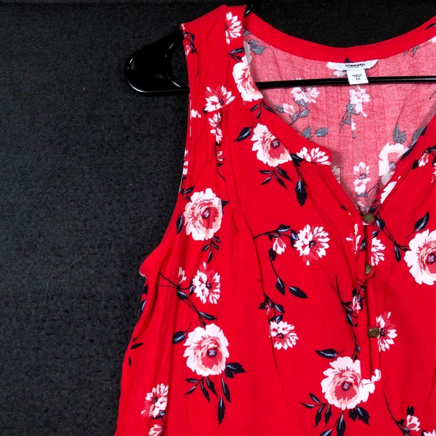 Vintage Sonoma Womens Blouse Red Floral Tank Top V Neck Sleeveless Rayon Medium Size M / US 6-8 / IT 42-44 - 4 Thumbnail