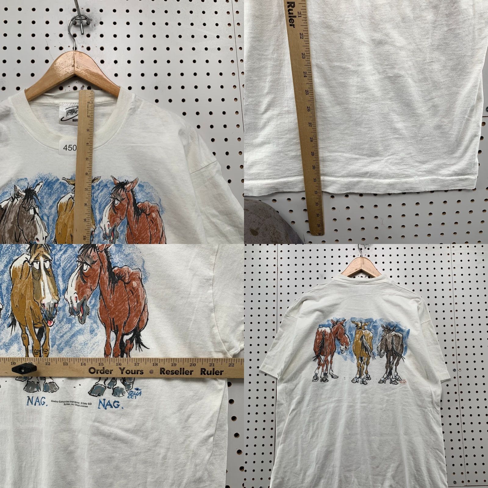 Doublet VINTAGE Buffalo T-Shirt Mens XL White Double-Sided Horse 90s NAG Single Stitch Made USA Shoes? Size US XL / EU 56 / 4 - 8 Thumbnail