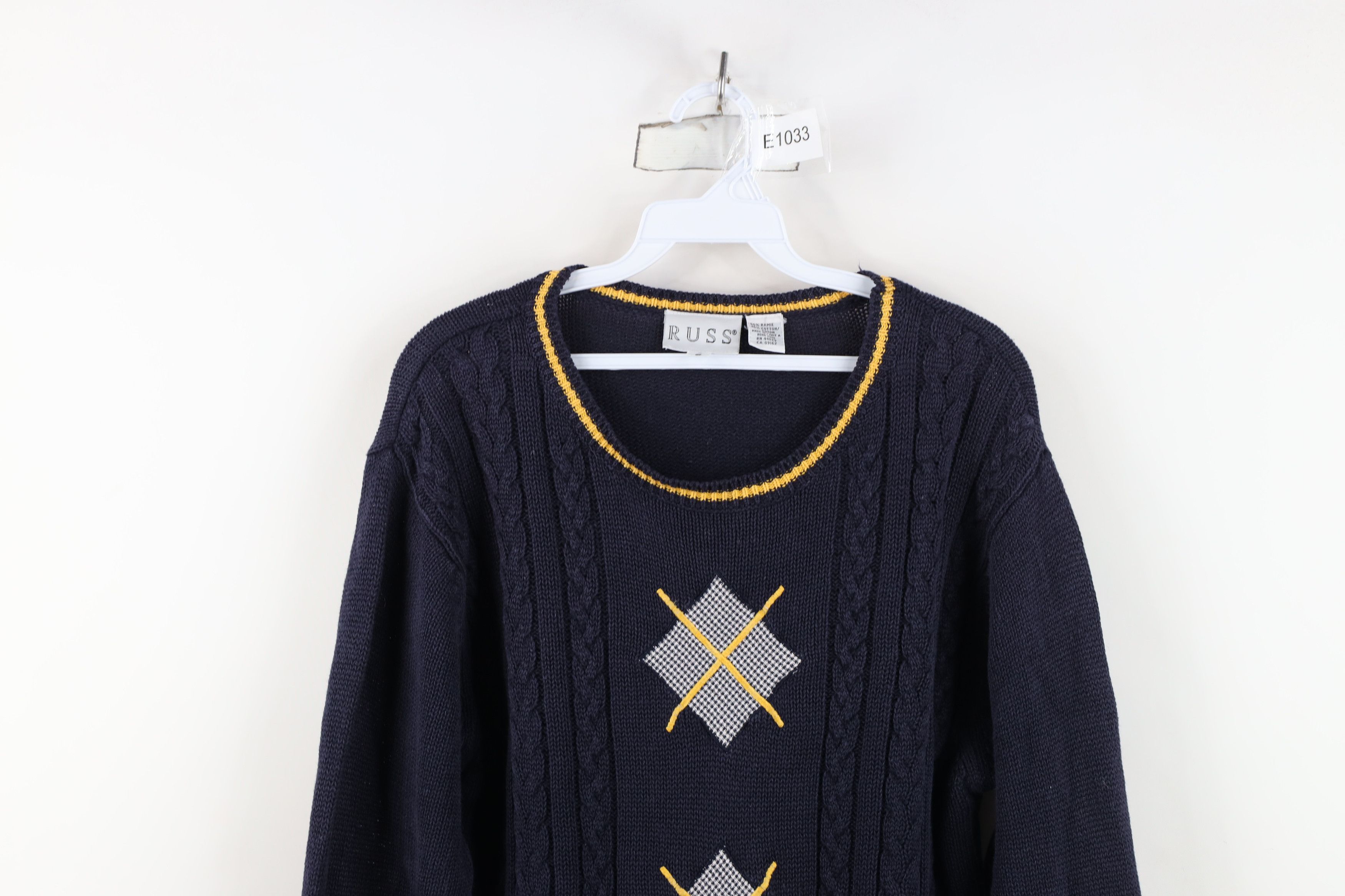 Vintage Vintage 90s Streetwear Diamond Chunky Cable Knit Sweater Size US S / EU 44-46 / 1 - 2 Thumbnail