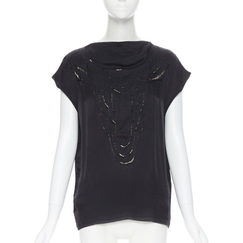 Lanvin LANVIN ALBER ELBAZ 2009 black silk lurex gold cut out cap sleeve top FR36 XS Size XS / US 0-2 / IT 36-38 - 1 Thumbnail