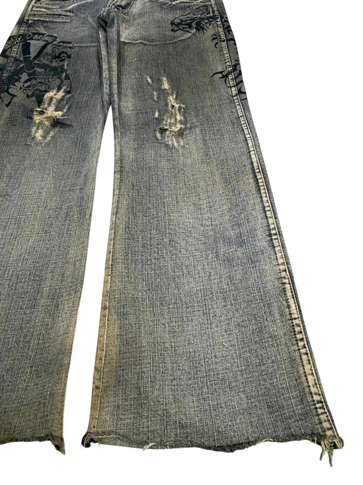 If Six Was Nine × Japanese Brand × semanticdesign Vintage Semantic Design Mud Wash Dragon Distress Flare Jeans Size US 33 - 9 Thumbnail