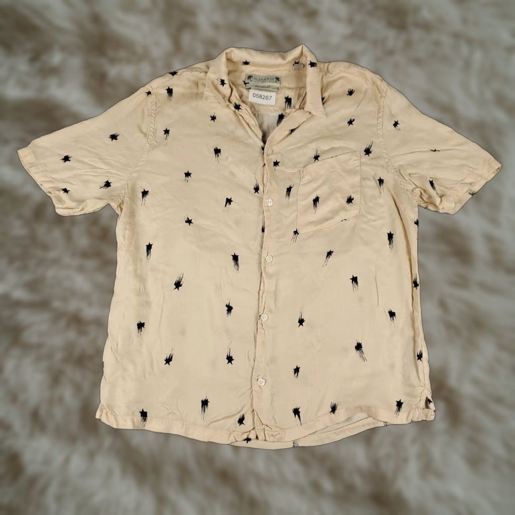 Allsaints VINTAGE AllSaints Men's Shirt Large Beige Short Sleeve Button-Up Collared Casual Summer Size US L / EU 52-54 / 3 - 1 Thumbnail