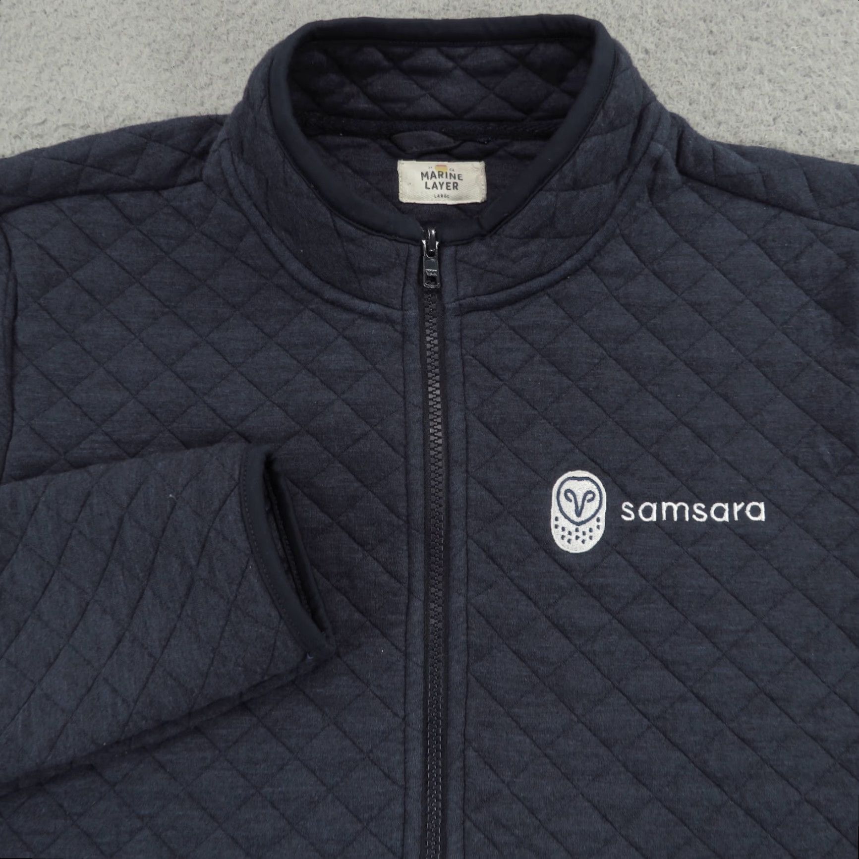 Marine Layer VINTAGE Marine Layer Jacket Mens Large Navy Quilted Full Zip Sweater Corbet Rayon Fleece Size US L / EU 52-54 / 3 - 3 Thumbnail