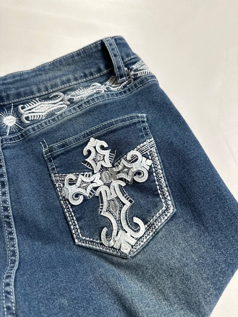 Japanese Brand Vintage Gothic Flared Womens Jeans With Leather Details Y2K Size 30" / US 8 / IT 44 - 7 Thumbnail