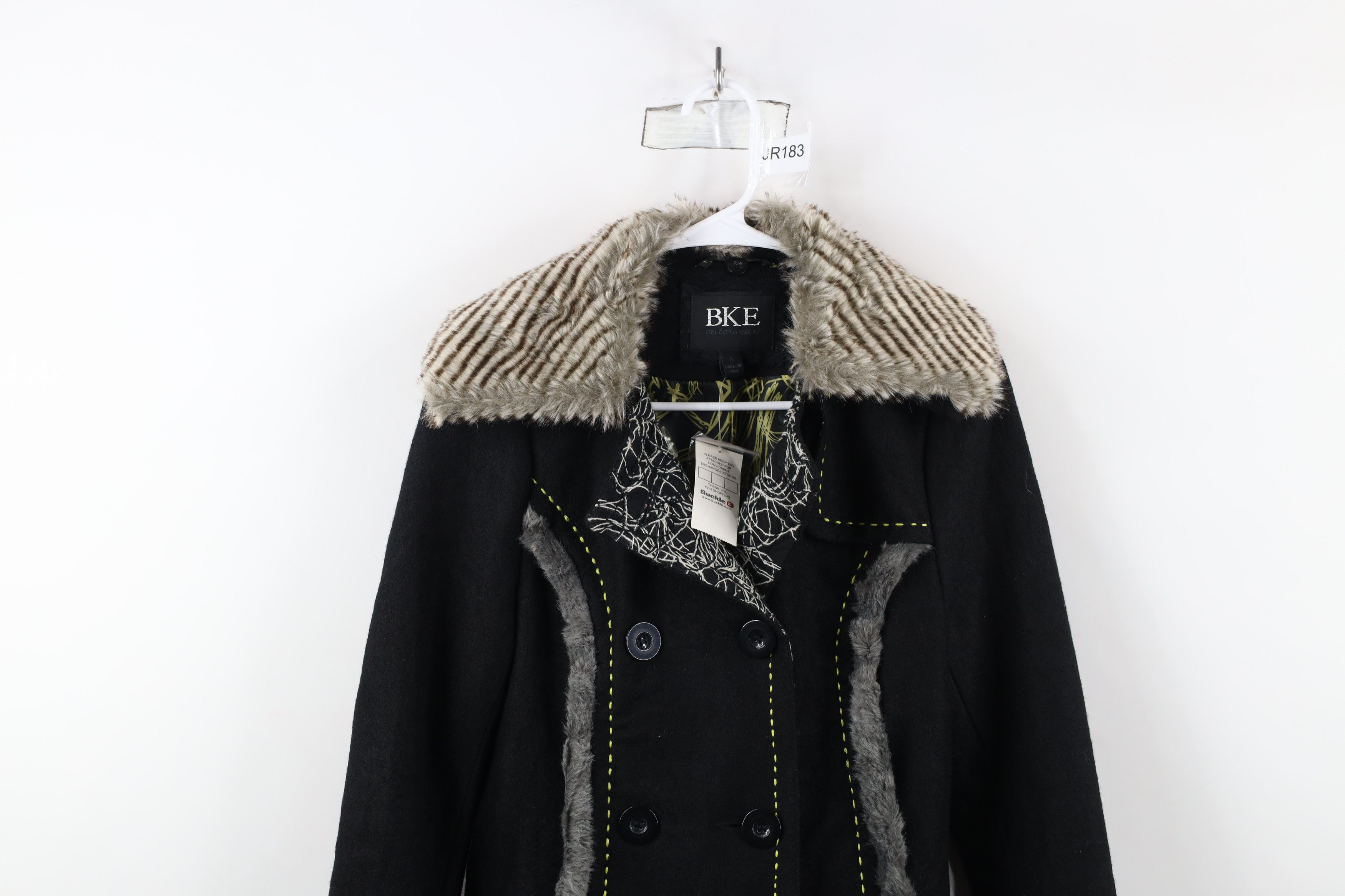 Vintage New Buckle BKE Fur Trim Wool Pennylane Peacoat Jacket Black Size S / US 4 / IT 40 - 2 Thumbnail