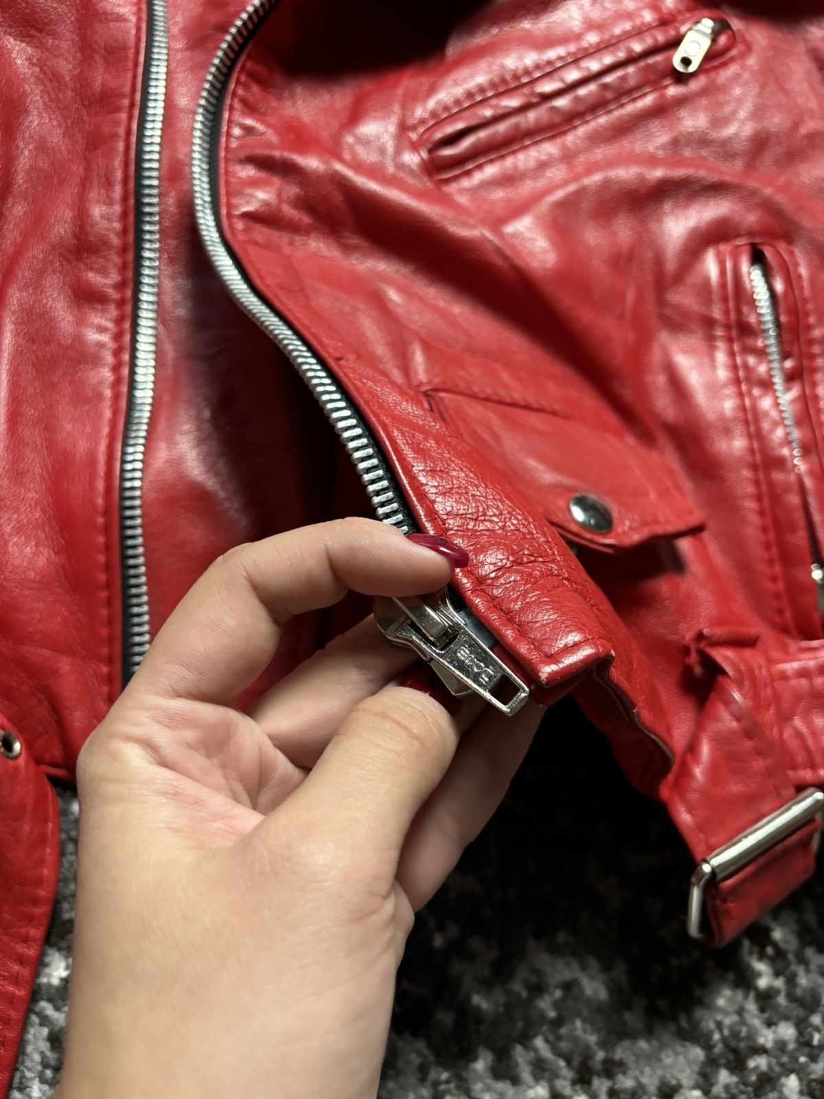 Japanese Brand × Vera Pelle Red leather biker jacket Vera Pelle with silver buckle Size M / US 6-8 / IT 42-44 - 7 Thumbnail