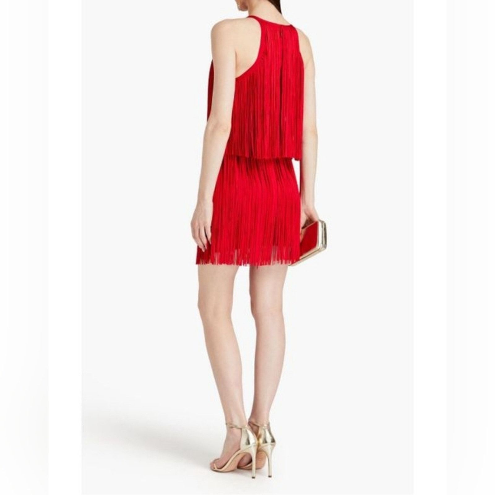 Herve Leger NWT Herve Ledger Tiered Fringe Minidress XS Currant Size XS / US 0-2 / IT 36-38 - 2 Thumbnail