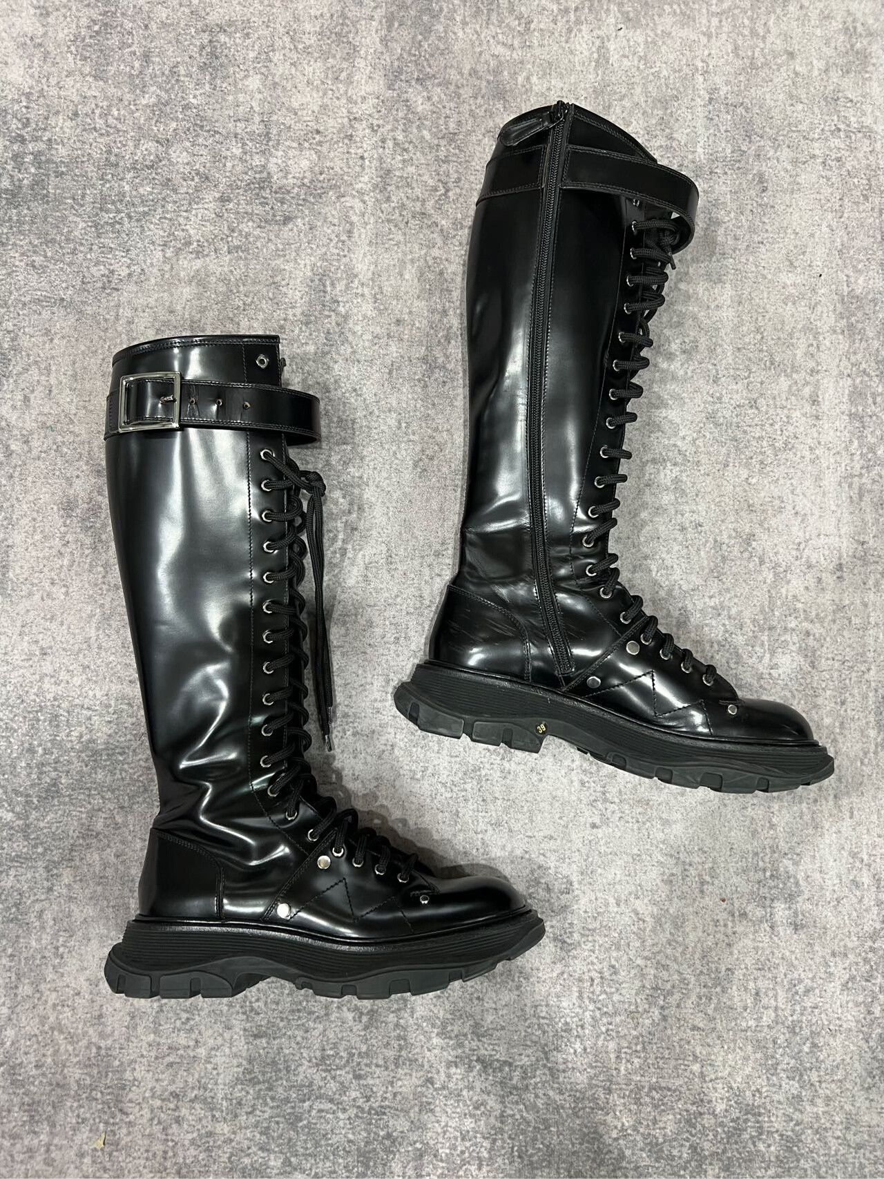 Alexander McQueen black lace-up knee-high rider boots Size US 8.5 / IT 38.5 - 1 Thumbnail