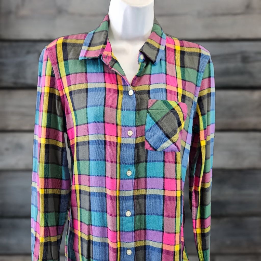 Gap Gap Button-Up Shirt Womens XS Blue Plaid Long Sleeve Cotton Blend Shirt Size XS / US 0-2 / IT 36-38 - 1 Thumbnail