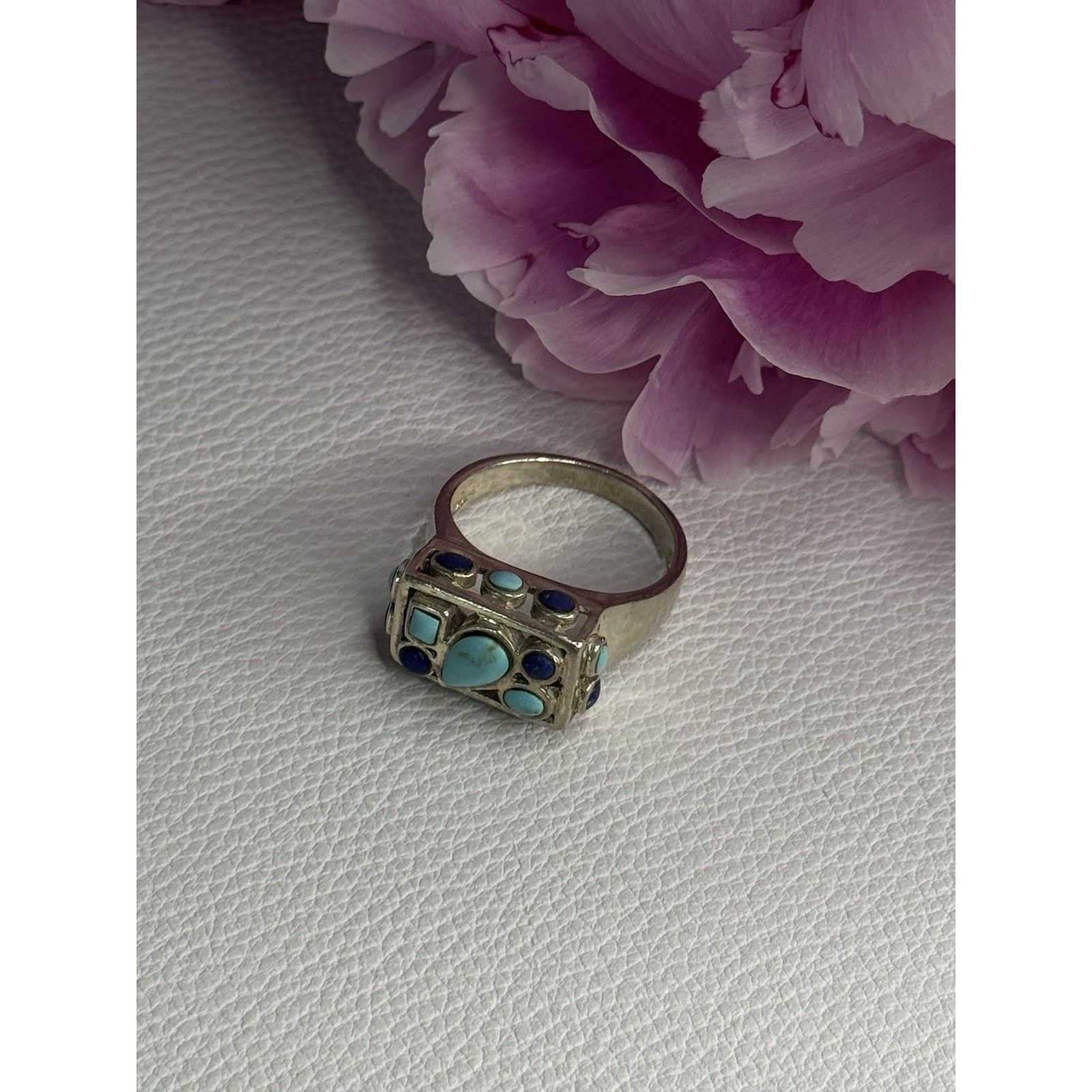 Jewelry 925 STERLING SILVER TURQUOISE & SODALITE RING SIZE 7.5 Size ONE SIZE - 5 Thumbnail