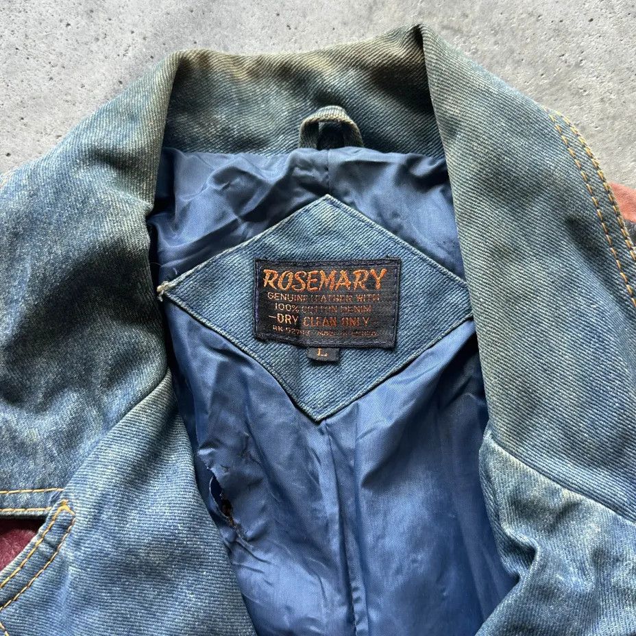 Other Vintage 70s Rosemary Patchwork Leather Denim Jacket Size L / US 10 / IT 46 - 5 Thumbnail