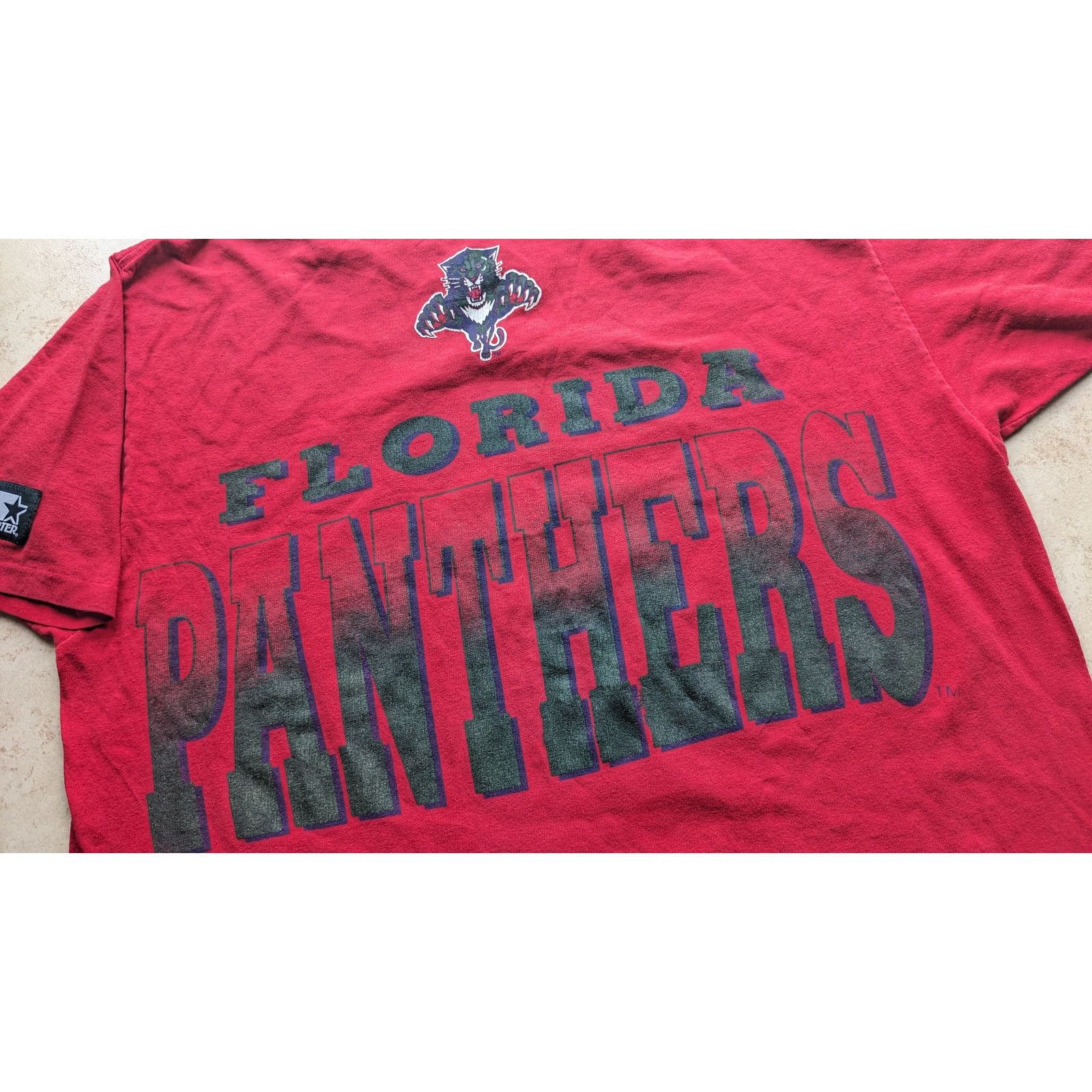 NHL × Starter Florida Panthers CATS 90s tee shirt AOP red NHL hockey vtg Size US XL / EU 56 / 4 - 4 Thumbnail